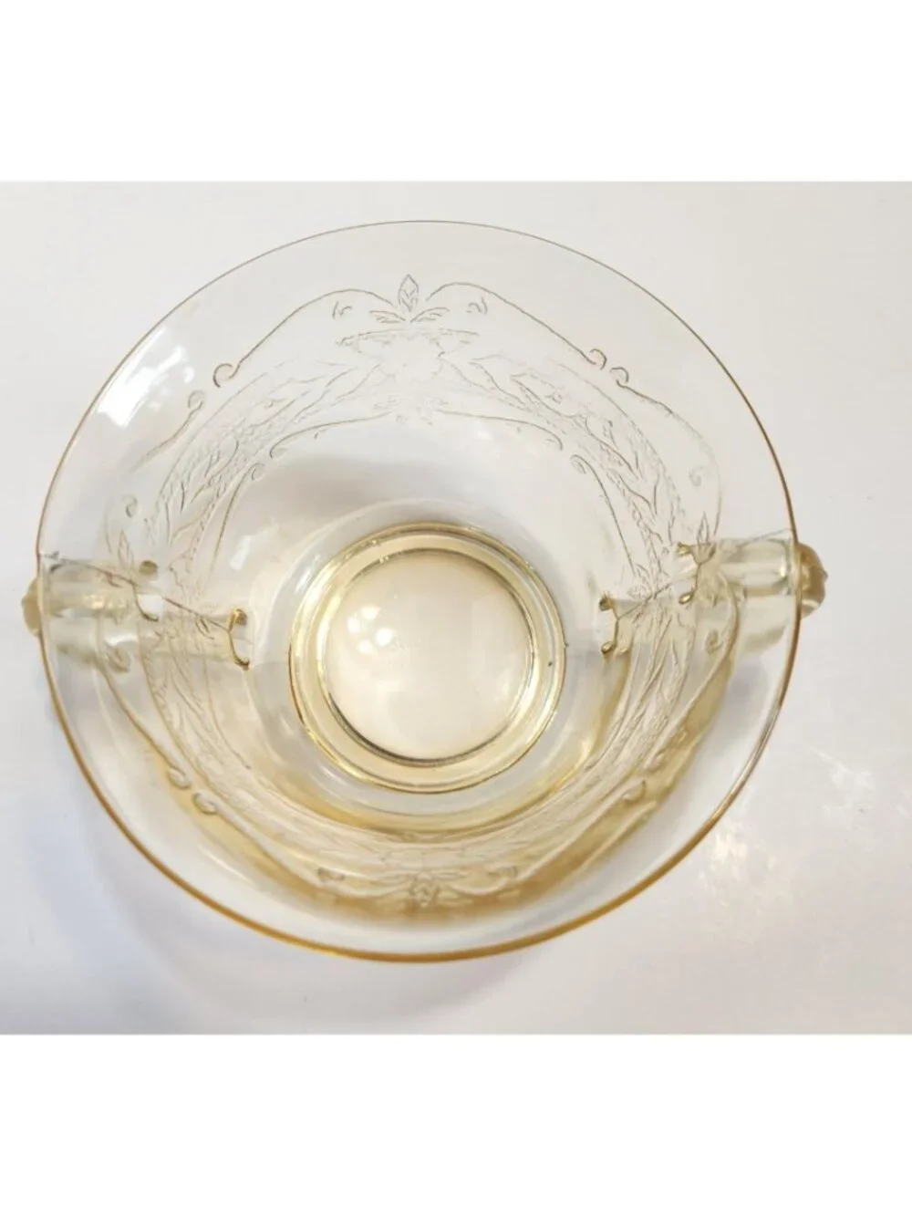 Vintage Amber Depression Glass Open Sugar Bowe With Floral Etched Design READ